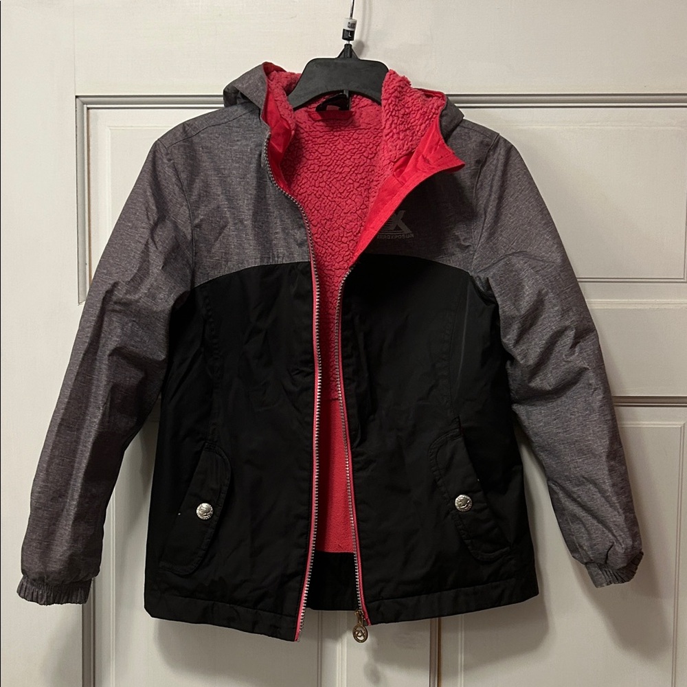 ZeroXposur Black and Gray Girls Coat with Pink Interior